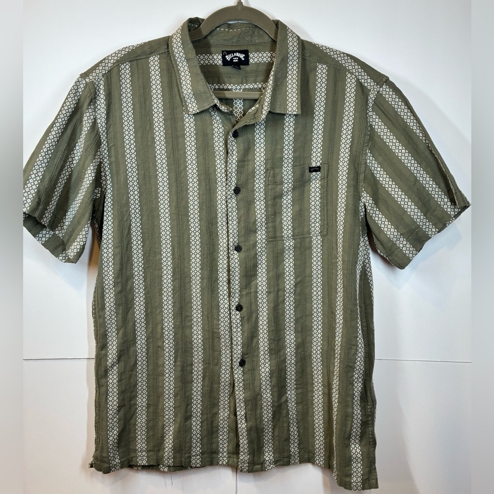 Billabong Men’s Striped Button Front Shirt Green White
